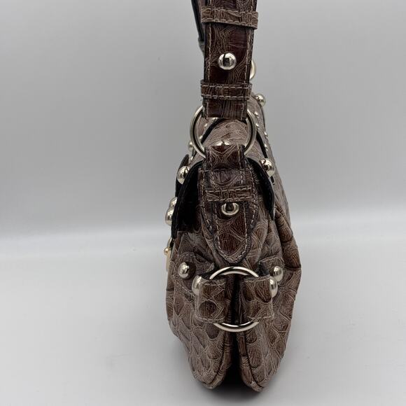 Guess Y2K Baguette Shoulder Bag Faux Patent Leather Croc Stud Purse Vintage - Picture 7 of 16